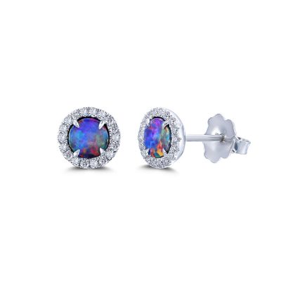 Diamond Halo Opal Stud Earrings By Simone and Son