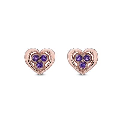 Rose Gold Amethyst Heart Stud Earrings By Simone and Son