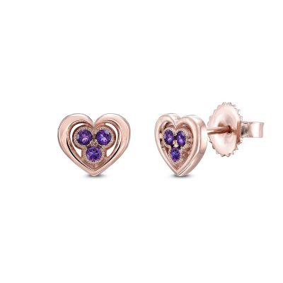 Rose Gold Amethyst Heart Stud Earrings By Simone and Son